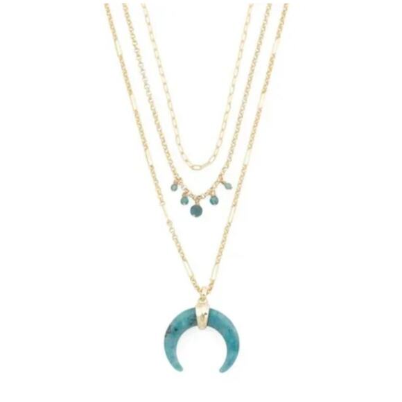 NWT! Kendra Scott Gemma Gold Triple Strand Necklace in Teal Labradorite - Picture 2 of 6